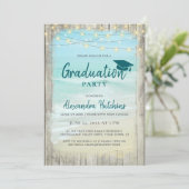 Beach Rustic Wood String Lights Graduation Party Invitation (Standing Front)