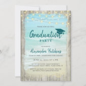 Beach Rustic Wood String Lights Graduation Party Invitation (Front)