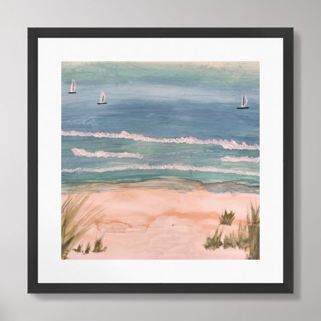 “Beach Sailing” 16 x24” Matted &  Framed Art (Framed Front)