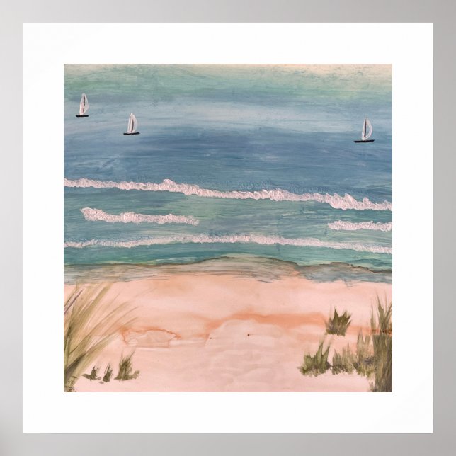 “Beach Sailing” 16 x24” Matted &  Framed Art (Front)
