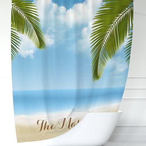 Beach Sand And Ocean Palm Trees Monogram Shower Curtain