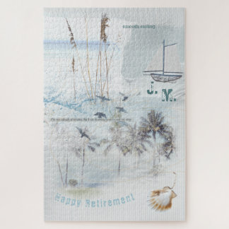 Beach Sand and Sea Collage Happy Retirement Jigsaw Puzzle