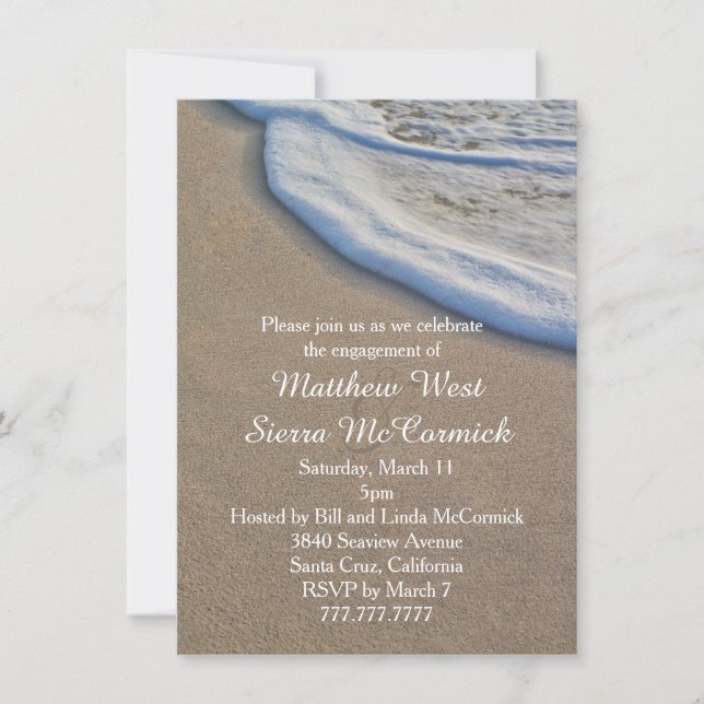 Beach Sand and Sea Foam Wedding Engagement Party Invitation (Front)
