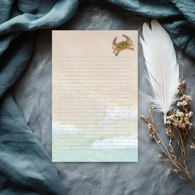 Beach Sand Blue Crab Blank Lined Writing Paper | Zazzle