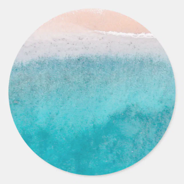 Beach Sand Blue Sea Seaside Blank Template Classic Round Sticker | Zazzle