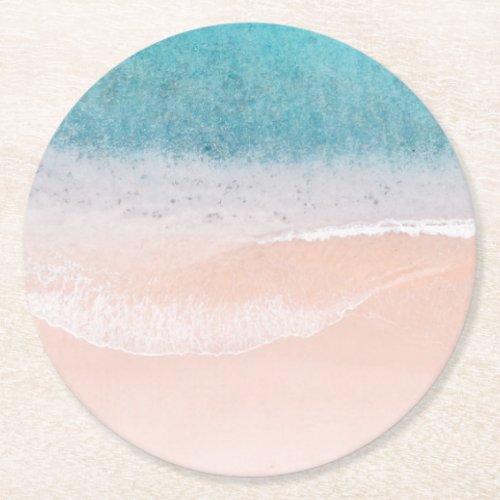 Beach Sand Blue Sea Seaside Custom Blank Template Round Paper Coaster