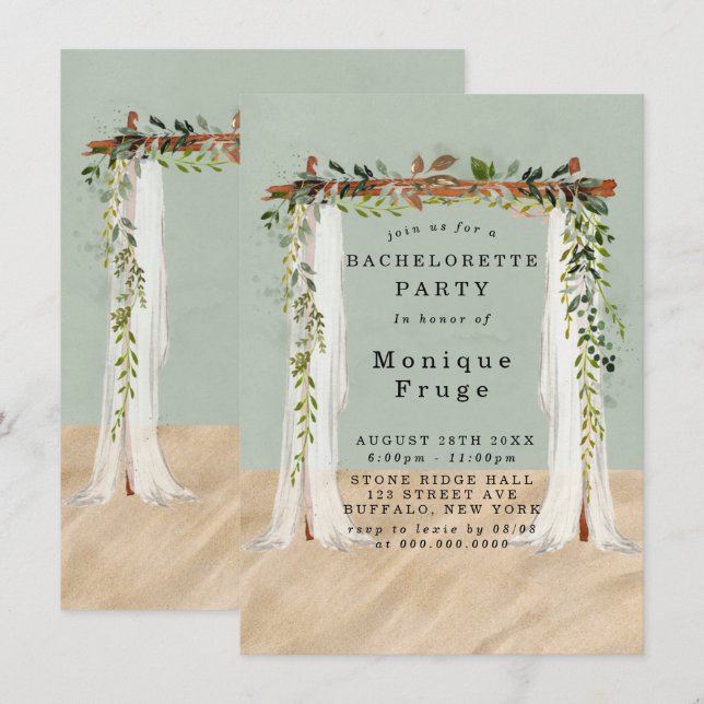 Beach Sand Canopy Tropical Bachelorette Party Invitation (Front/Back)
