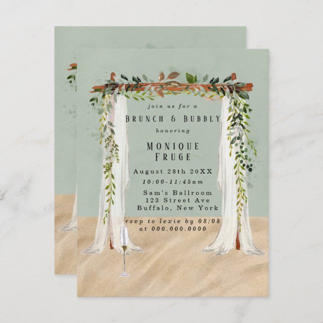 Beach Sand Canopy Tropical Brunch & Bubbly Invites (Front/Back)