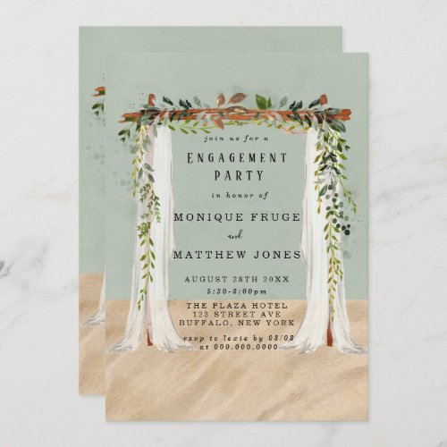 Beach Sand Canopy Tropical Modern Engagement Party Invitation