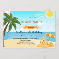 Beach sand castle birthday invitation