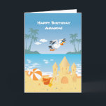 Beach Sand Castle kids birthday greeting card<br><div class="desc">The beach is the place to go and have fun with friends, building sand castles, playing ball, swimming, watching the seagulls and maybe celebrating their birthday too! Don't forget the towel, the hat, and the sun protector! Send it to surprise a birthday kid during a summer holiday! This greeting card...</div>
