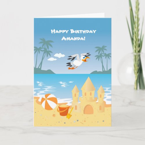 Beach Sand Castle kids birthday greeting card