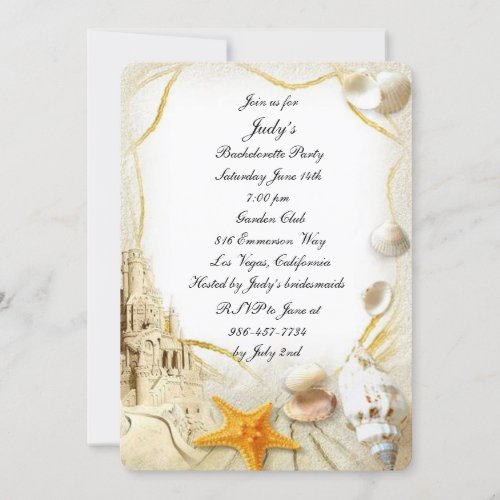 Beach Sand Castle Wedding Bachelorette Party Invitation