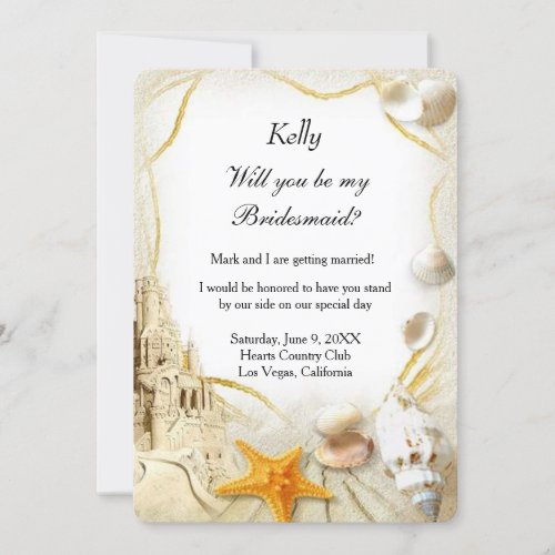 Beach Sand Castle Wedding Bridesmaid Invitation