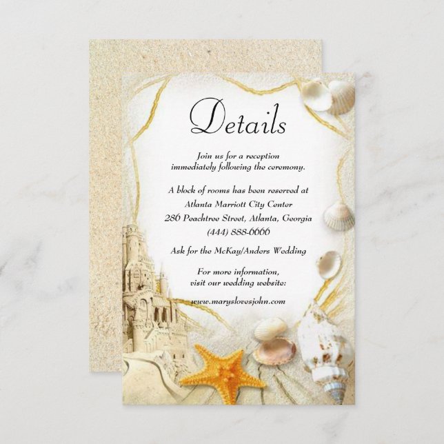 Beach Sand Castle Wedding Details Enclosure Card (Front/Back)