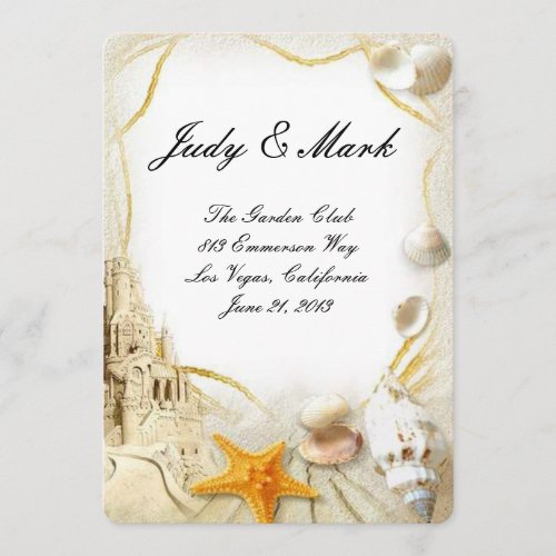 Beach Sand Castle Wedding Menu Card