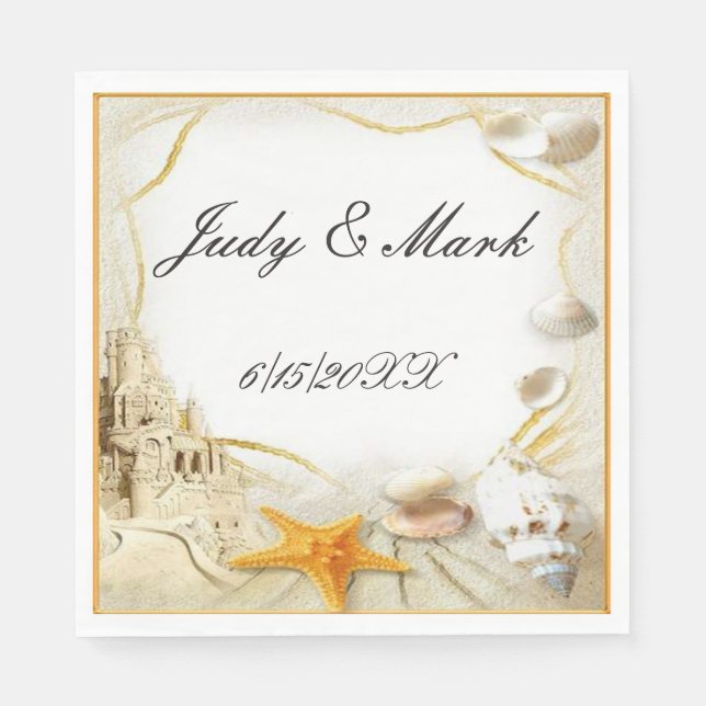 Beach Sand Castle Wedding Paper Napkins (Front)