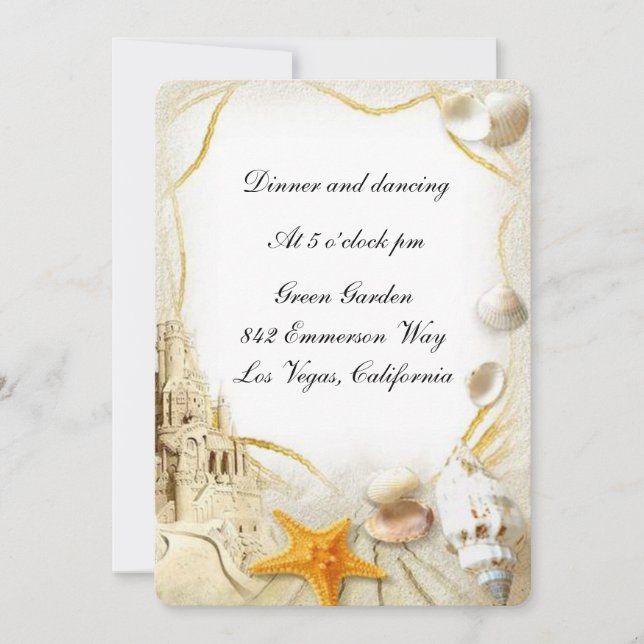 Beach Sand Castle Wedding Reception Card (Front)