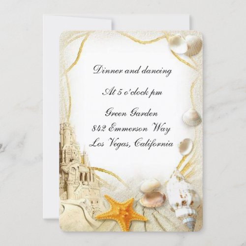 Beach Sand Castle Wedding Reception Card