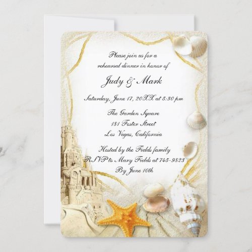 Beach Sand Castle Wedding Rehearsal Dinner Invitation