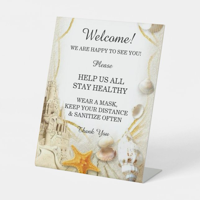 Beach Sand Castle Wedding Safety  Pedestal Sign (Front)