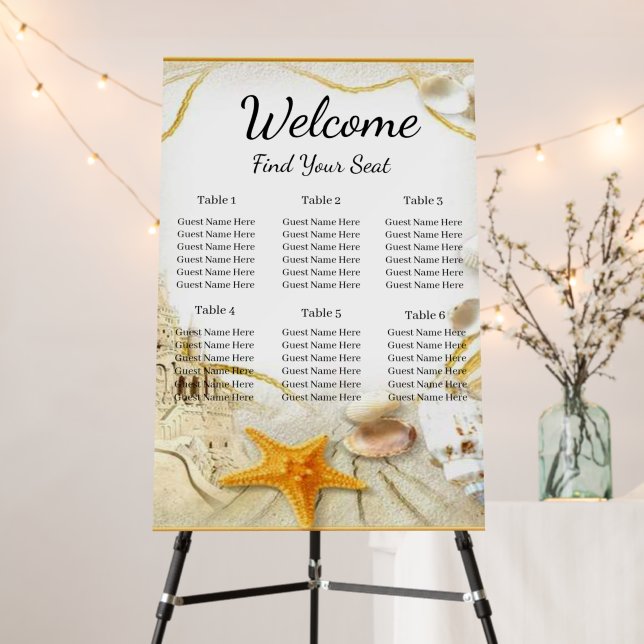 Beach Sand Castle Wedding Seating Chart Foam Board (In Situ (Stand))