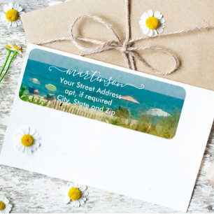 Beach Sand Colorful Umbrellas Return Address Label