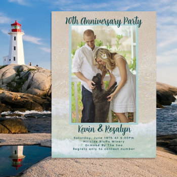 Beach Sand Couples Photo Anniversary Party Invitation by sandpiperWedding at Zazzle