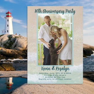 Beach Sand Couples Photo Anniversary Party Invitation