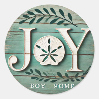 Beach Sand Dollar Christmas Joy Photo Ceramic Orna Classic Round Sticker