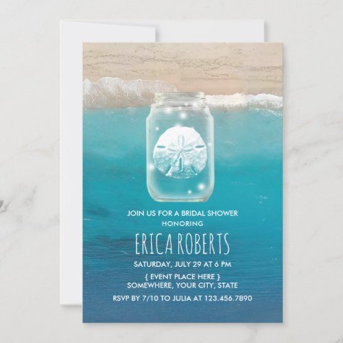 Beach Sand Dollar Mason Jar Bridal Shower Invitation