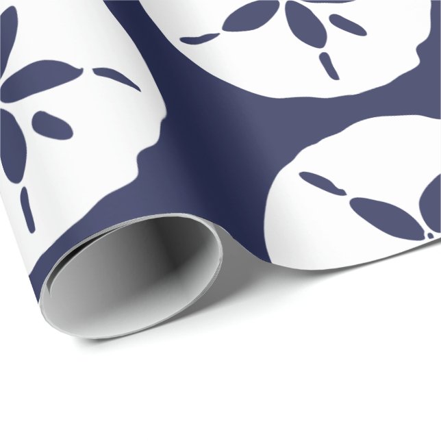 Beach Sand Dollar Navy Blue Beachcomber Wrapping Paper (Roll Corner)