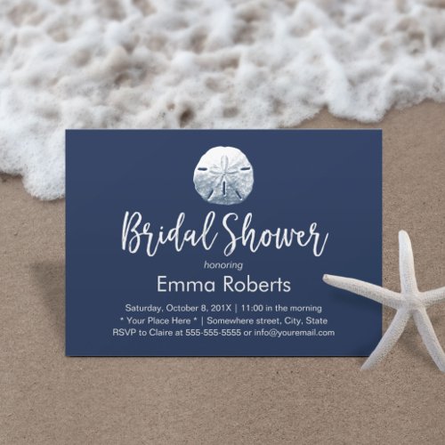 Beach Sand Dollar Navy Blue Bridal Shower Invitation