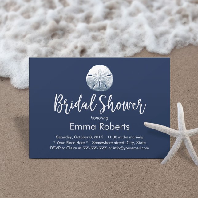 Beach Sand Dollar Navy Blue Bridal Shower Invitation (Creator Uploaded)