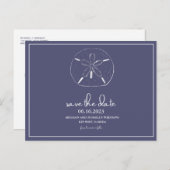 Beach Sand Dollar Navy Blue Save the Date Postcard (Front/Back)