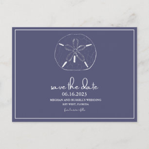 Beach Sand Dollar Navy Blue Save the Date Postcard