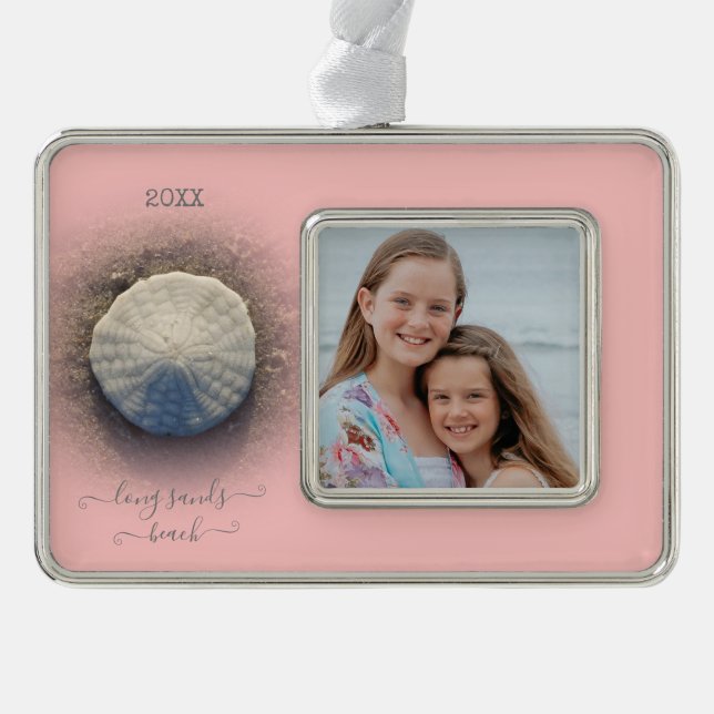 Beach Sand Dollar Pink Photo Christmas Ornament (Front)