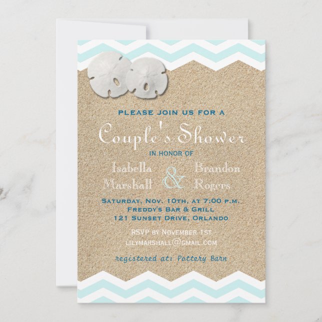 Beach Sand Dollars Couple's Shower Invite (Front)