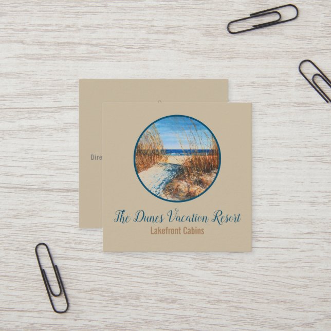 Beach Sand Dunes Coastal Rental Square Business Card (Front/Back In Situ)