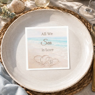 Beach sand dunes hearts wedding napkins