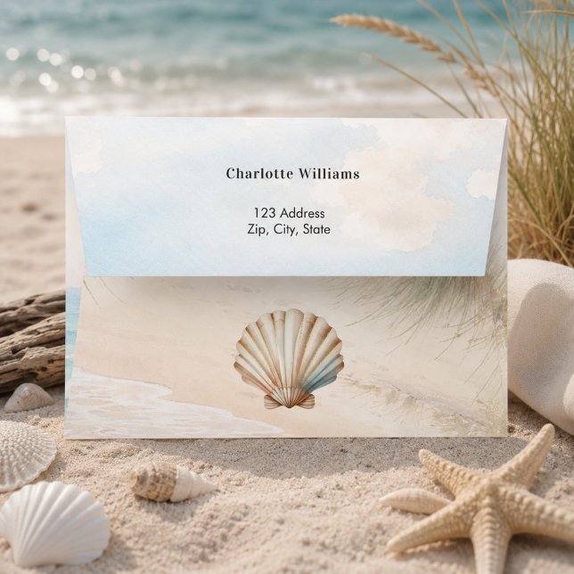 Beach sand dunes sea shell return address envelope (Creator Uploaded)