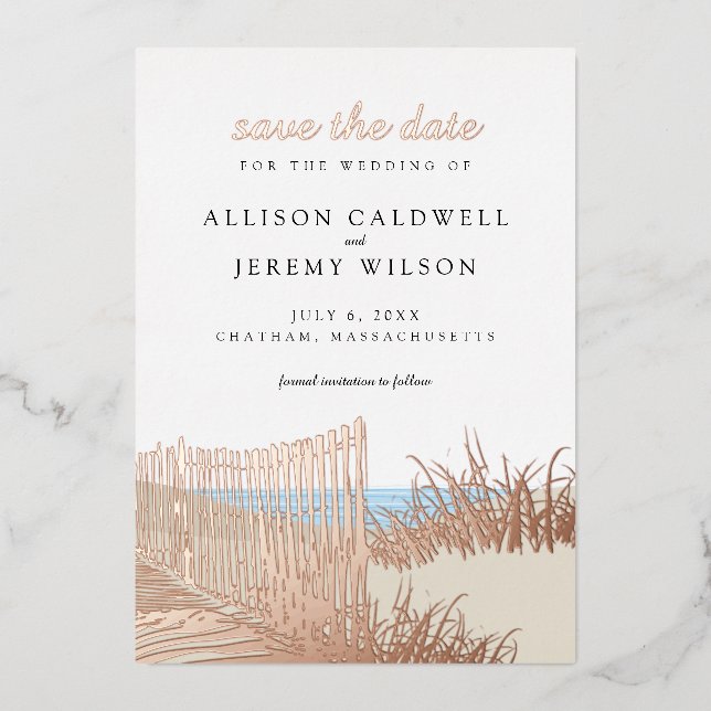 Beach Sand Dunes Wedding Save the Date Foil Invitation (Front)