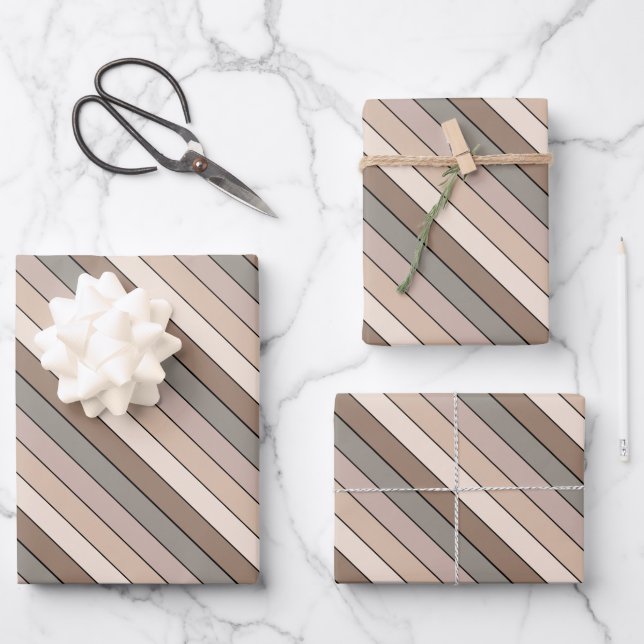 Beach Sand Earth Tone Color Stripes On Watercolor  Wrapping Paper Sheets (Front)