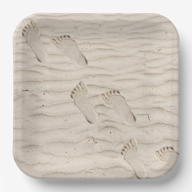 Beach Sand Footprints Paper Plates (Front)