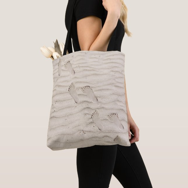 Beach Sand Footprints Tote Bag (Close Up)