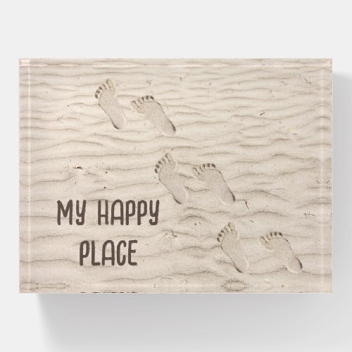 Beach Sand Footprints With Text Paperweight