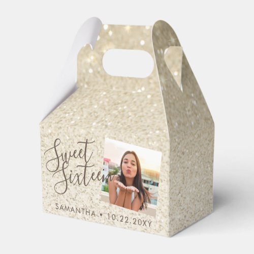 Beach Sand Glitter Sweet 16 Birthday Photo  Favor Boxes