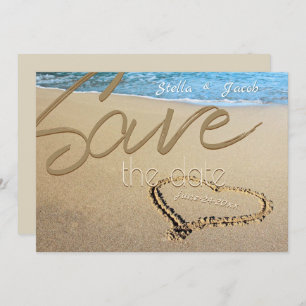 Beach Sand Heart Bold Save the Date Invitation