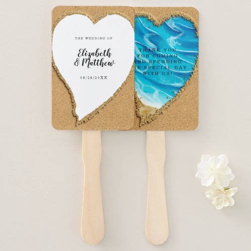 Beach Sand Heart Seashore Wedding Hand Fan