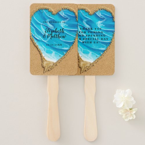 Beach Sand Heart Seashore Wedding Hand Fan